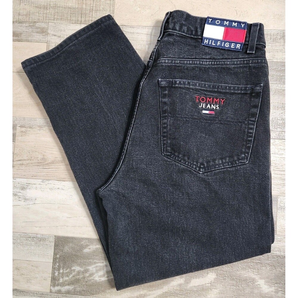 Tommy Jeans Patch Mens 36x30*28  Black Vintage Baggy Loose Fit Straight Leg Y2K
